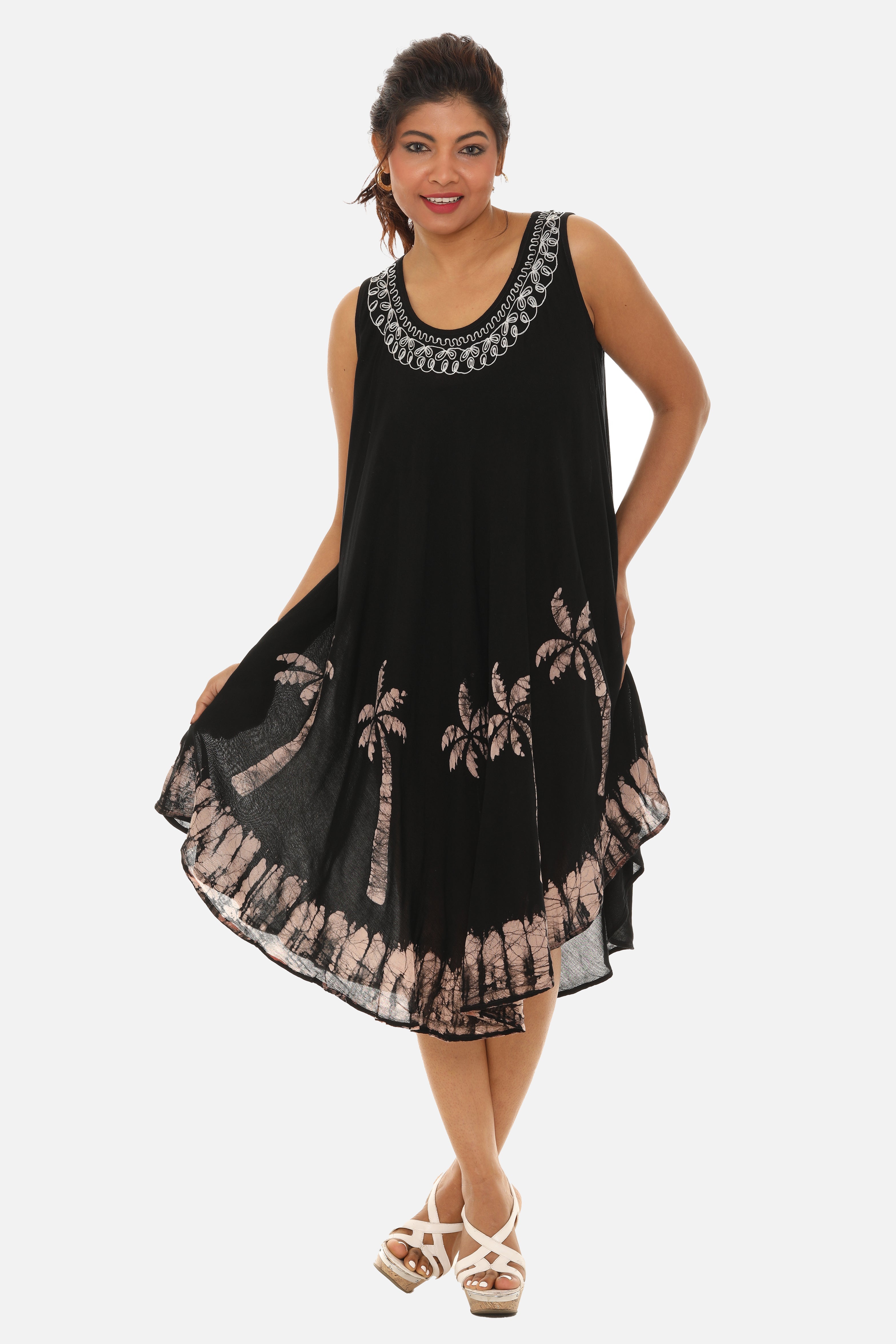 Palm Tree Batik Asymmetrical Hem Shift Dress