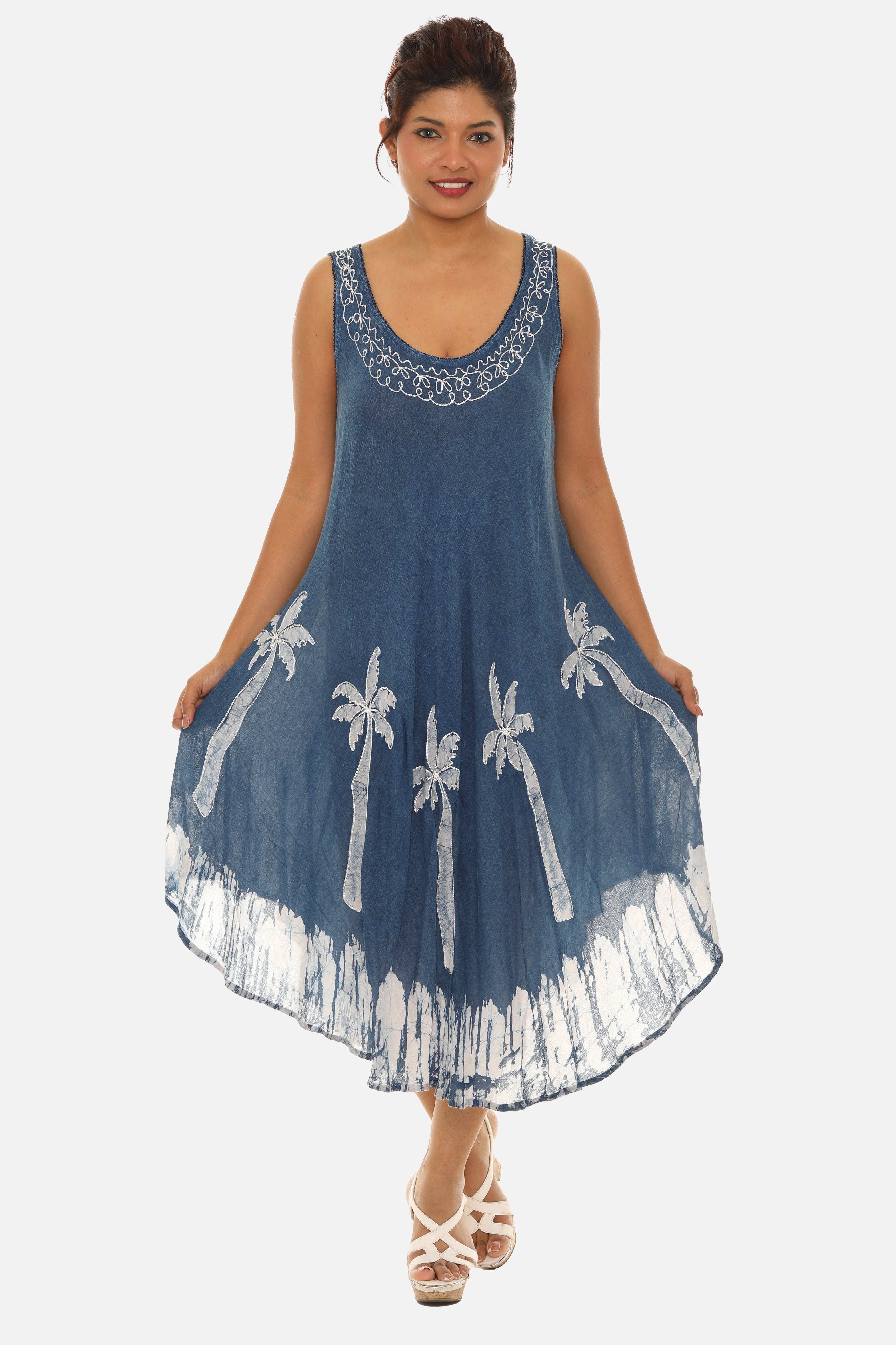Palm Tree Batik Asymmetrical Hem Shift Dress