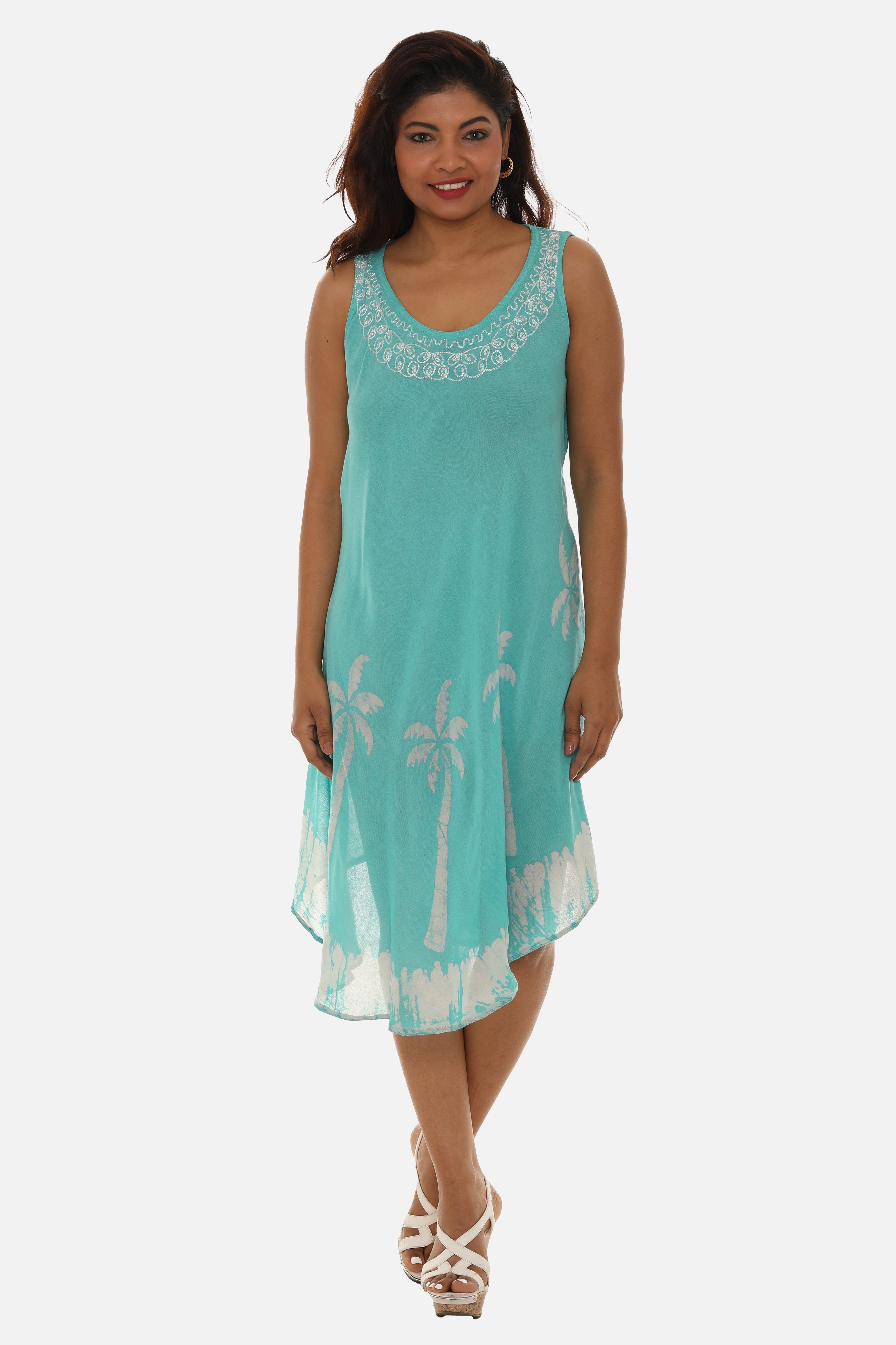 Palm Tree Batik Asymmetrical Hem Shift Dress