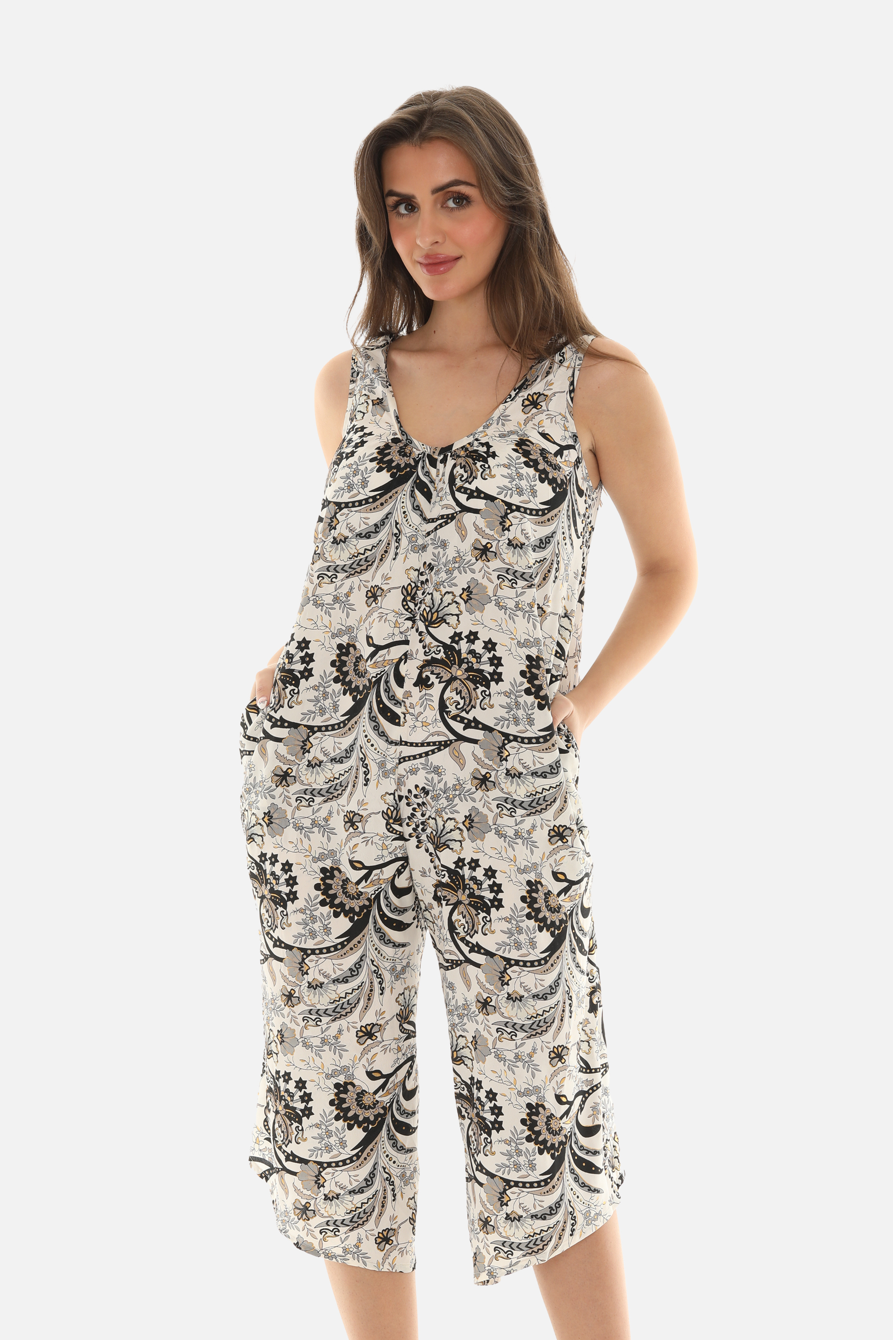 Printed Capri Wide Leg Jumpsuit - Charming Charlie