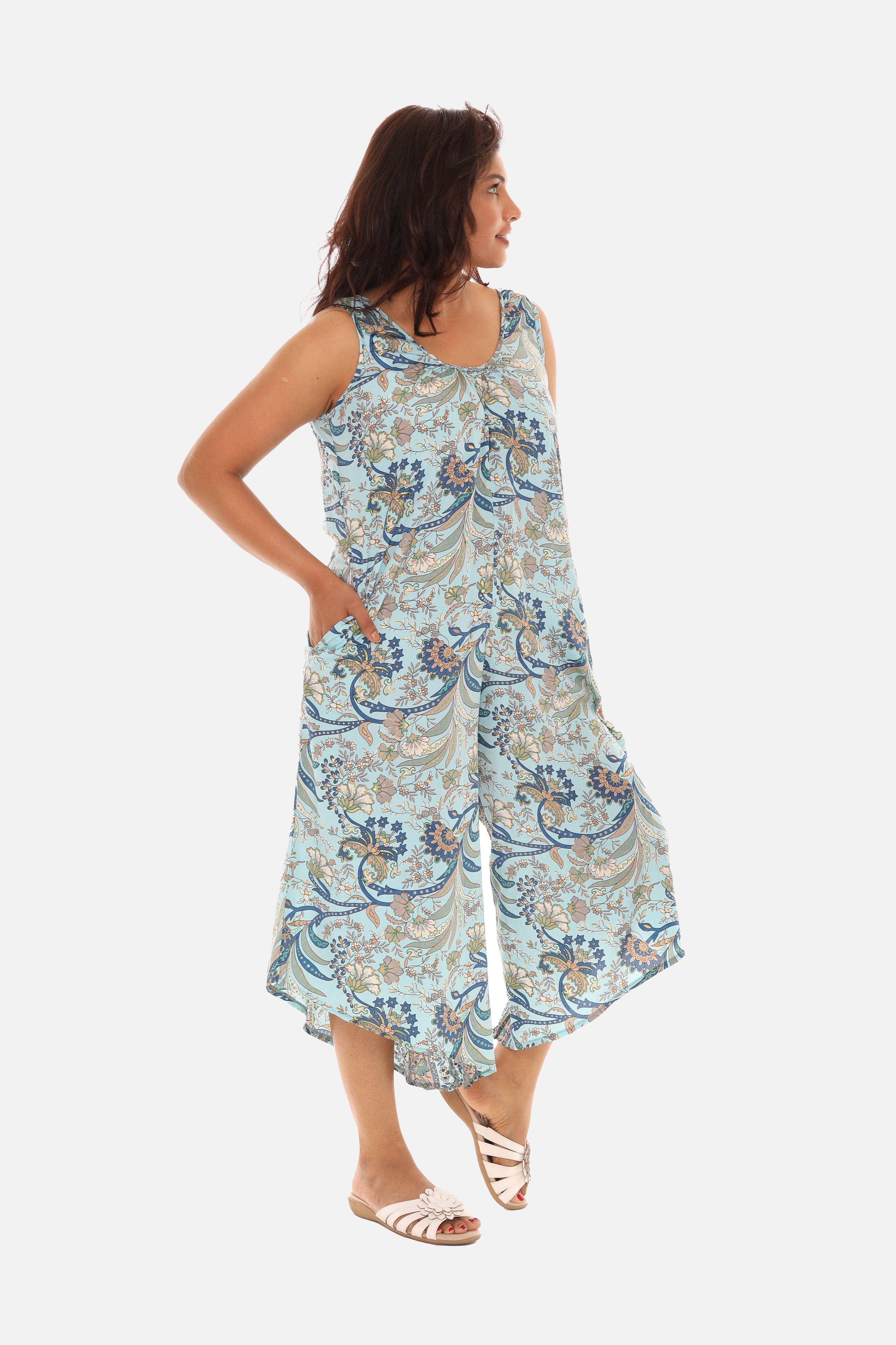 Printed Capri Wide Leg Jumpsuit - Charming Charlie