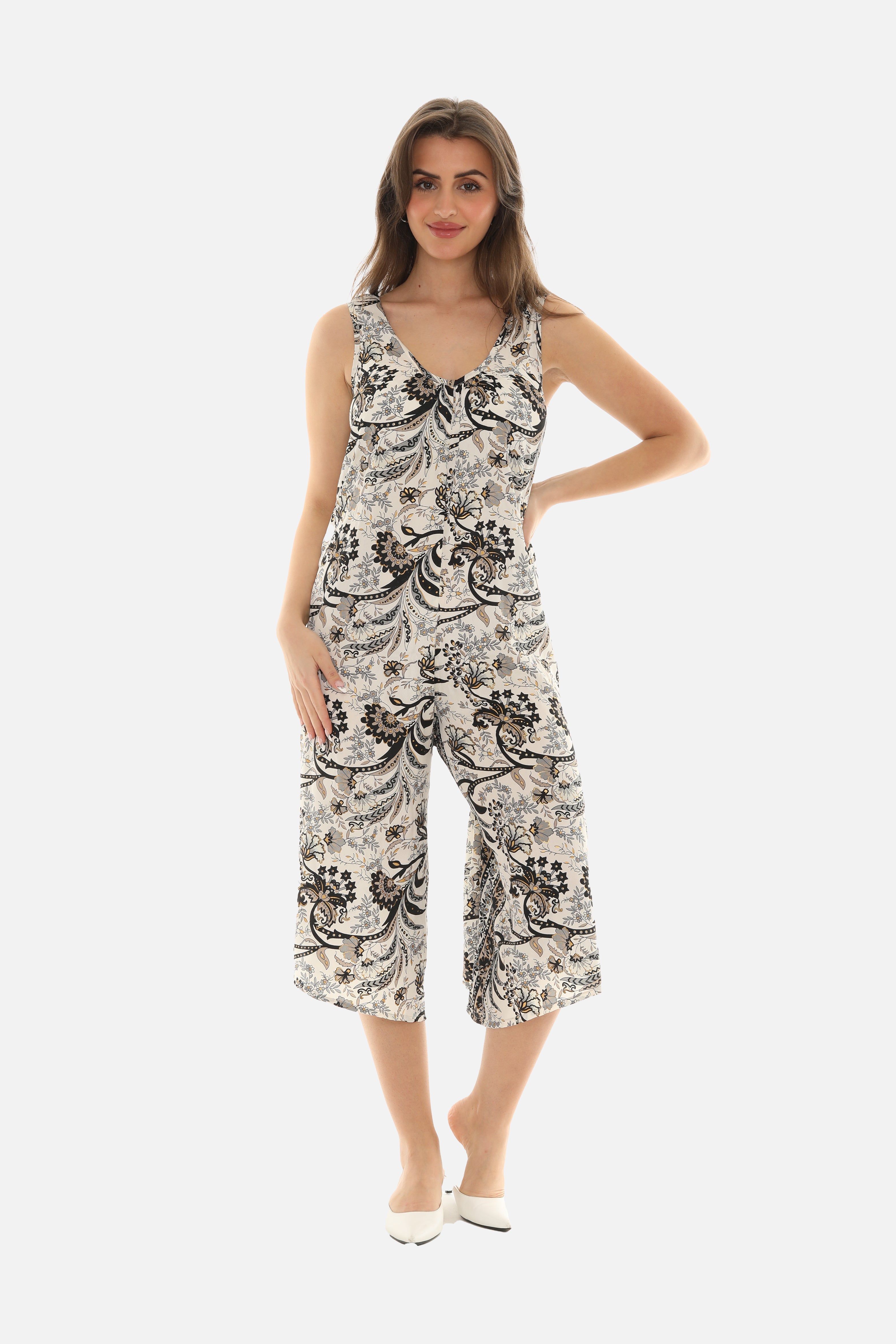Printed Capri Wide Leg Jumpsuit - Charming Charlie