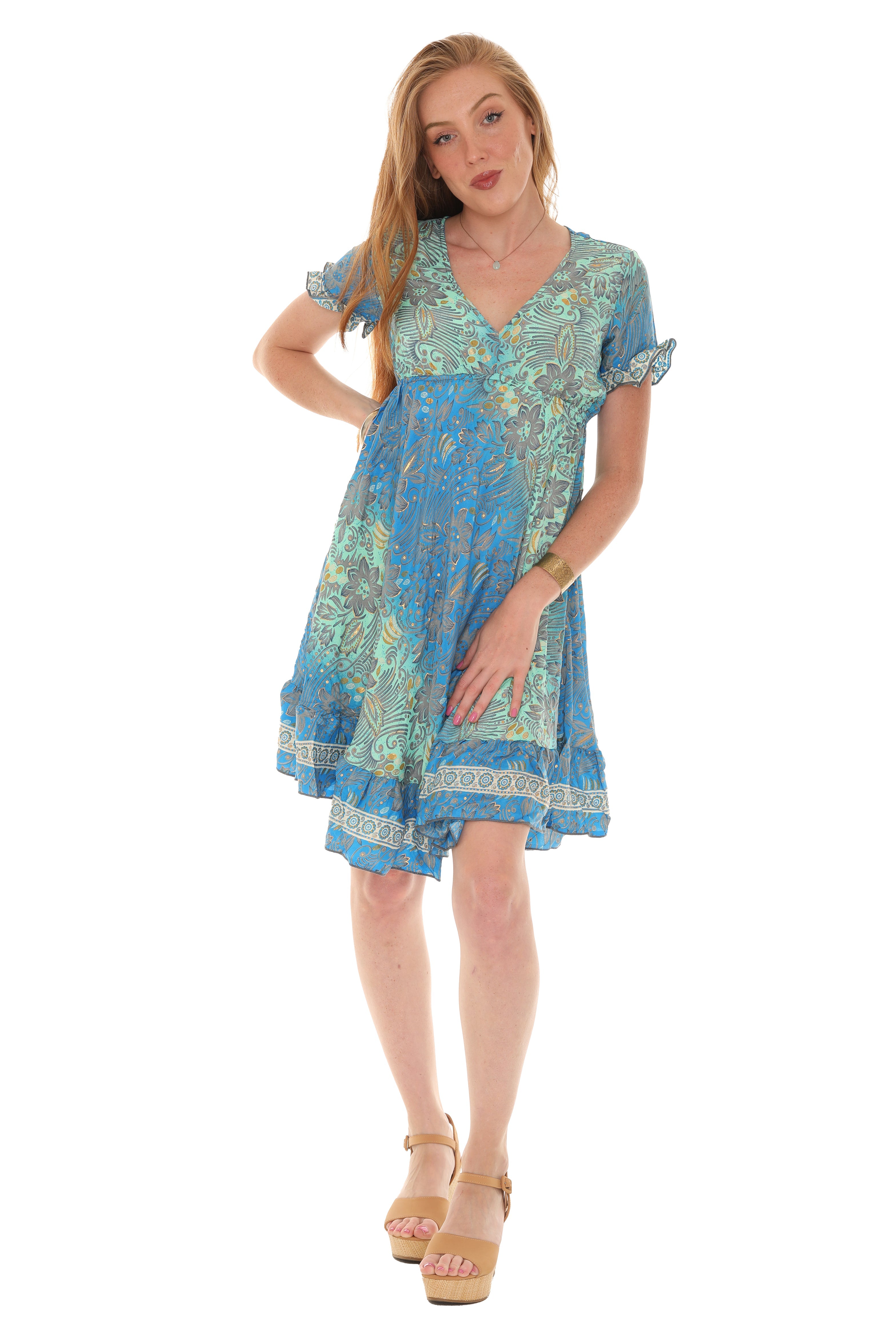 Short Sleeve V-Neck Floral Dress