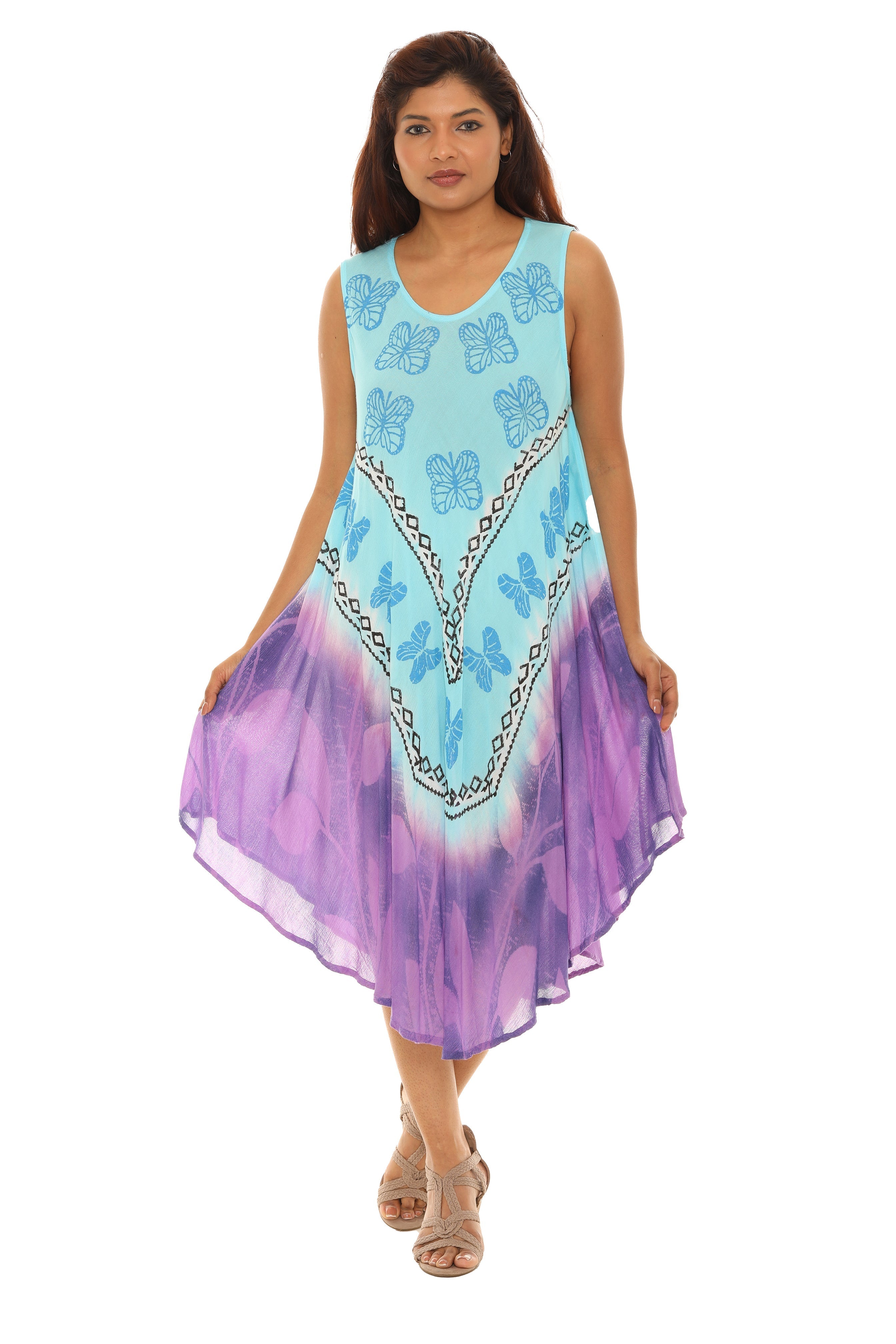 Butterflies With Two Tone Midi Rayon Sundress - Shoreline Wear, Inc.