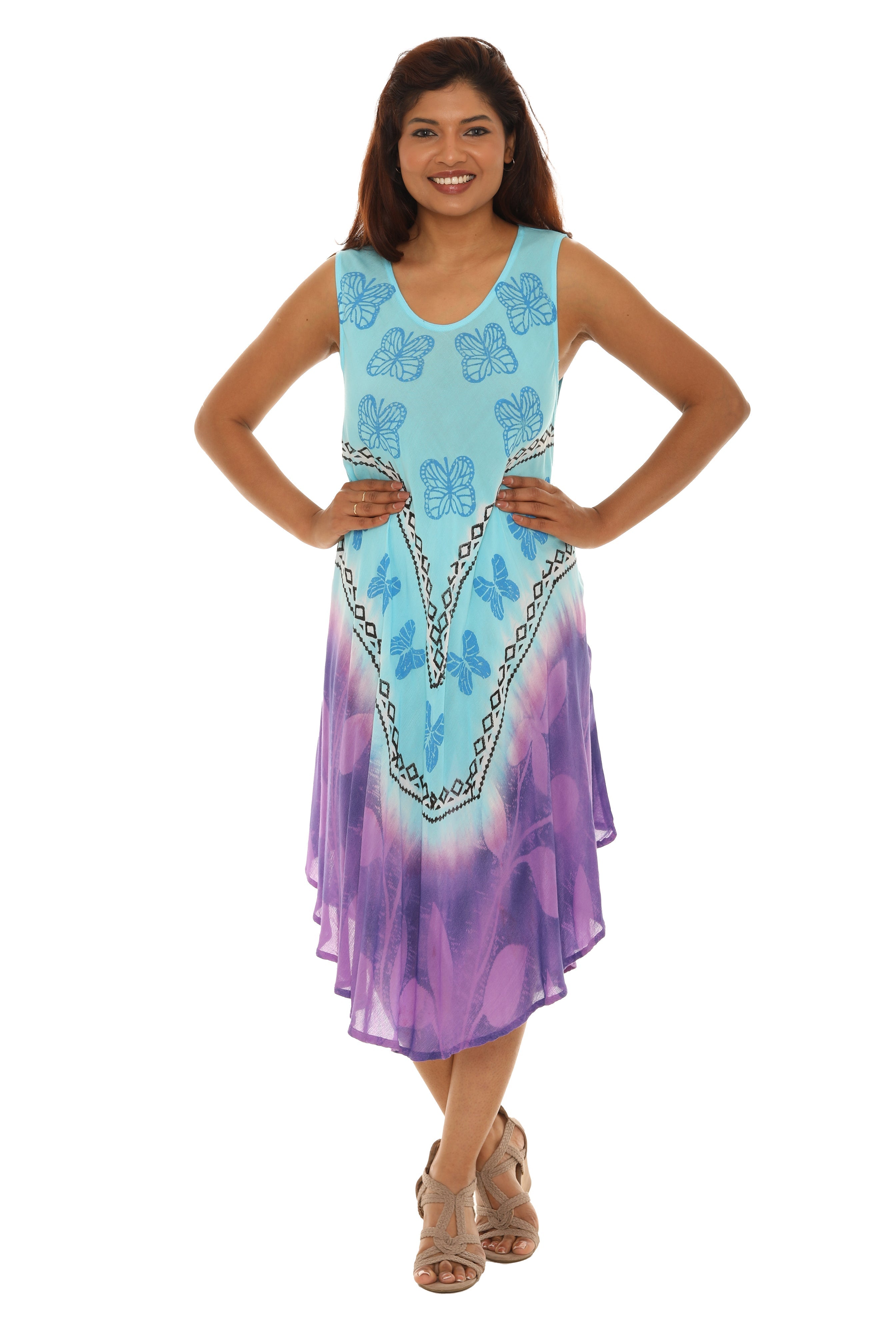 Butterflies With Two Tone Midi Rayon Sundress - Shoreline Wear, Inc.