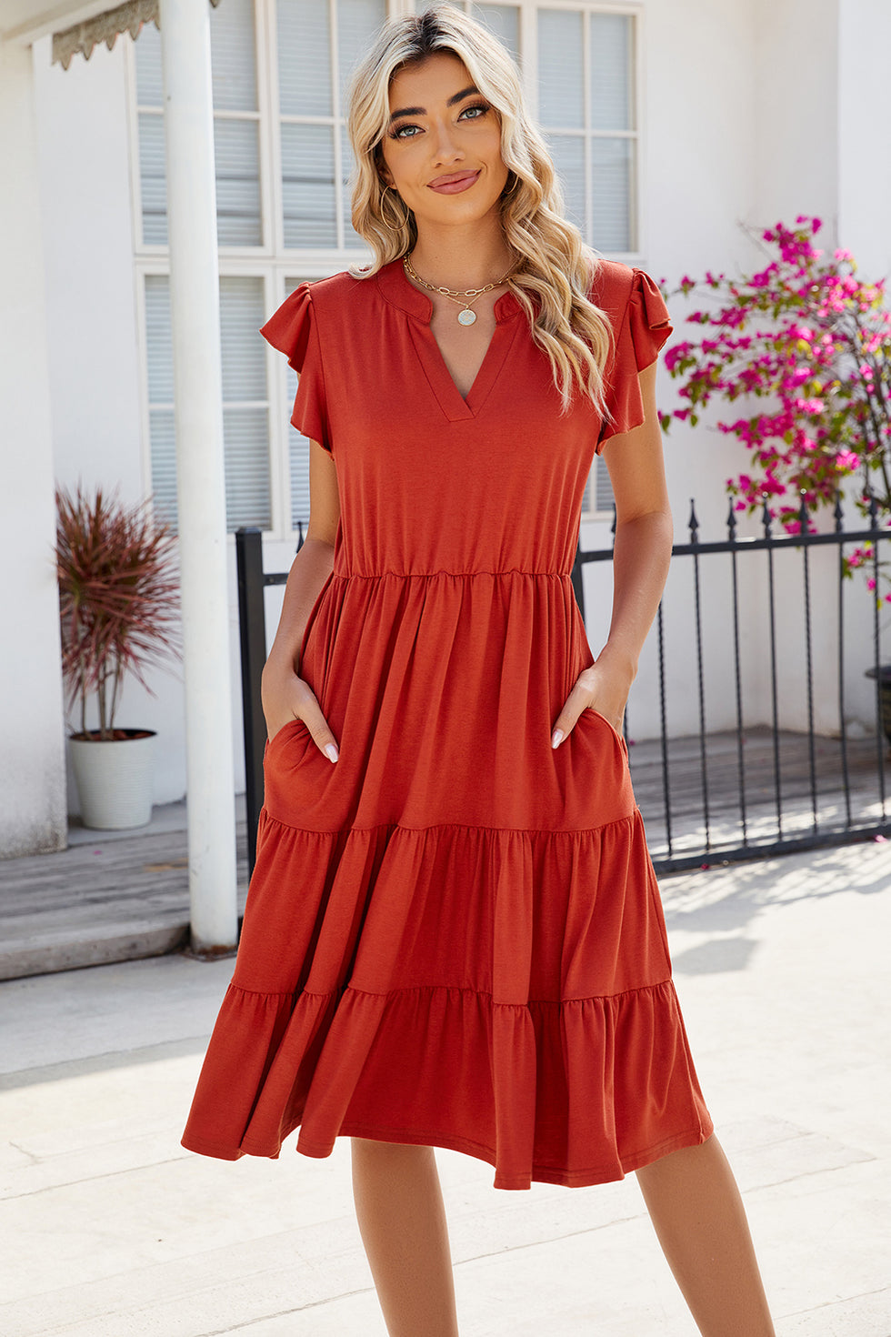 Cape Sleeve Ruched Dress main image 0