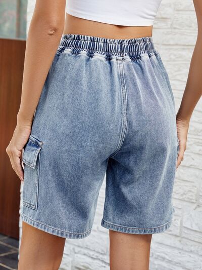 Drawstring Denim Shorts with Pockets - Charming Charlie