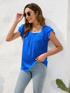 Ruffled Square Neck Cap Sleeve Blouse - Charming Charlie