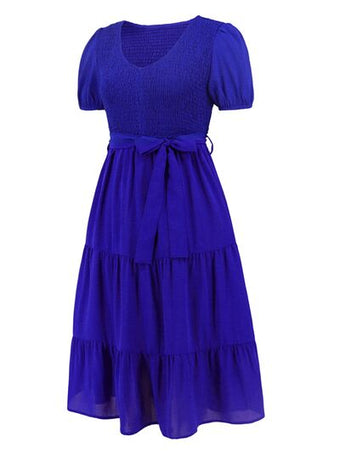 Tie-Shoulder Smocked Tiered Dress