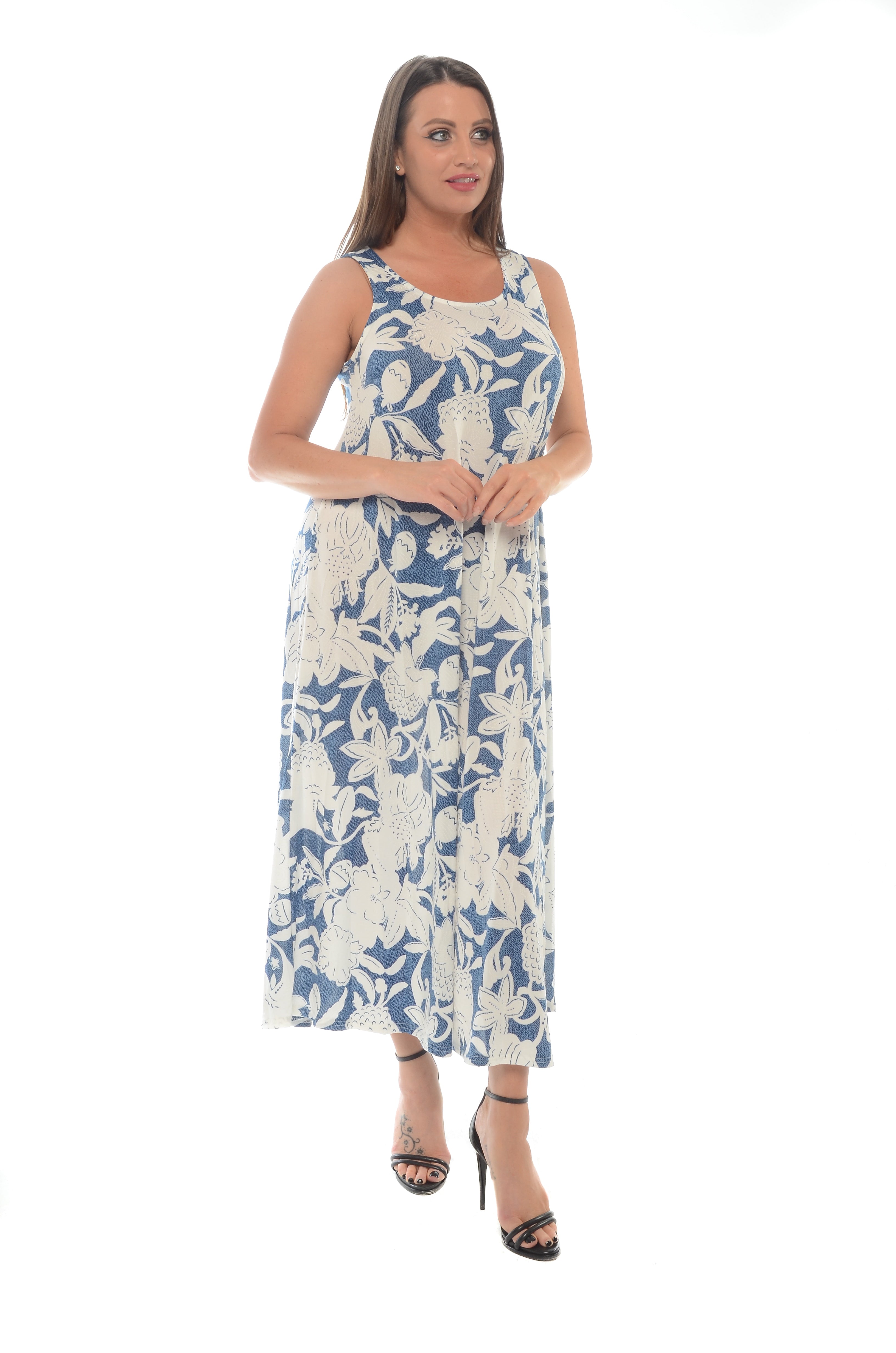 Floral Puff Print Sleeveless Maxi Dress - Shoreline Wear, Inc.