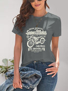 Motorcycle Graphic Round Neck T-Shirt - Charming Charlie