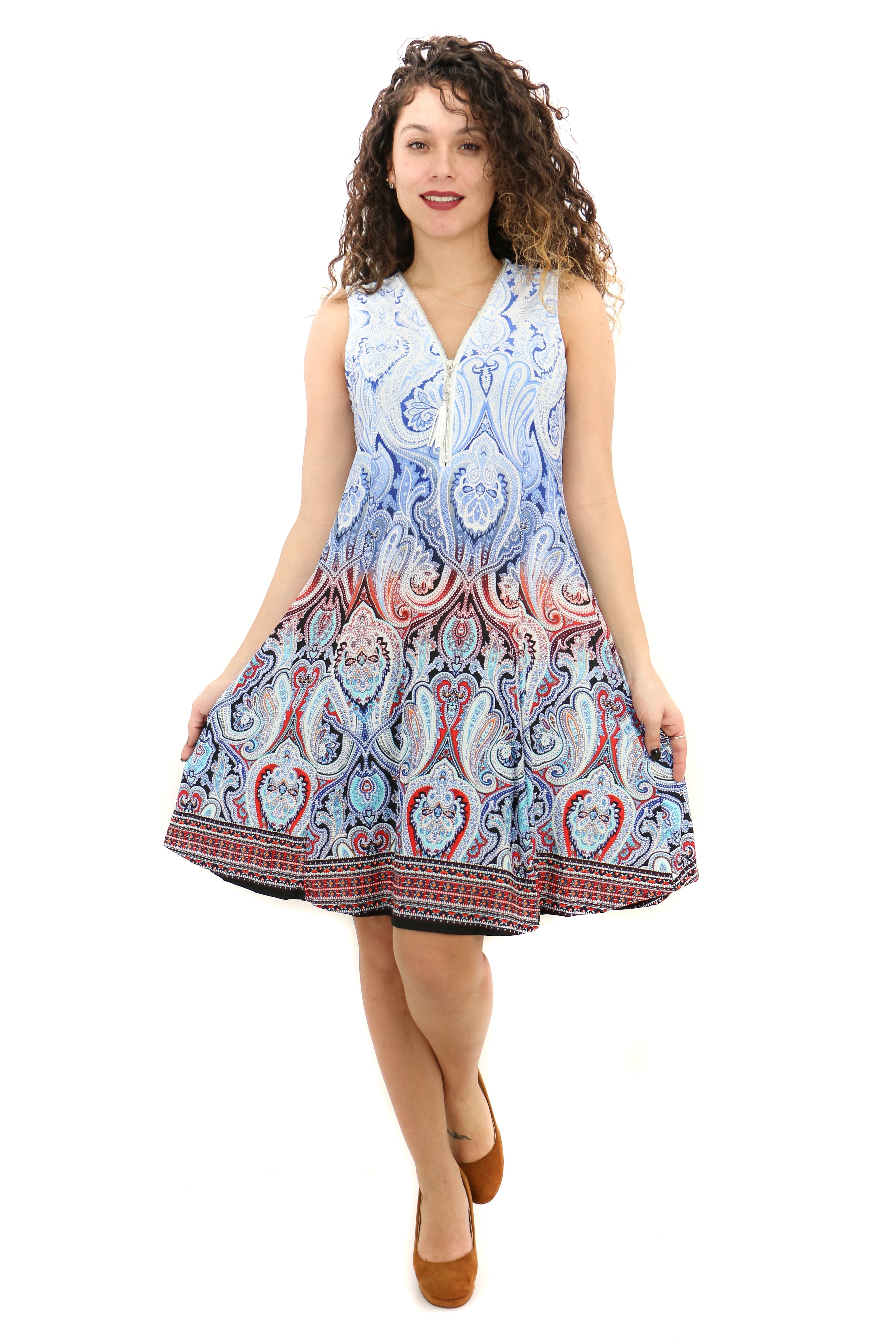 Paisley Puff Grey Dress With Front Zip - Shoreline Wear, Inc.