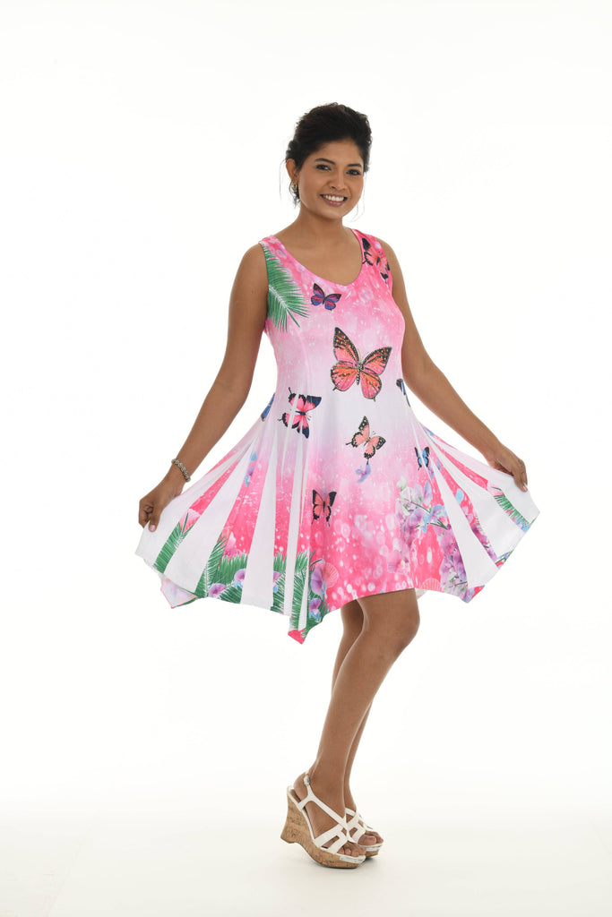 Sleeveless Colorful Butterflies & Bubble Print Short Dress - Shoreline Wear, Inc.