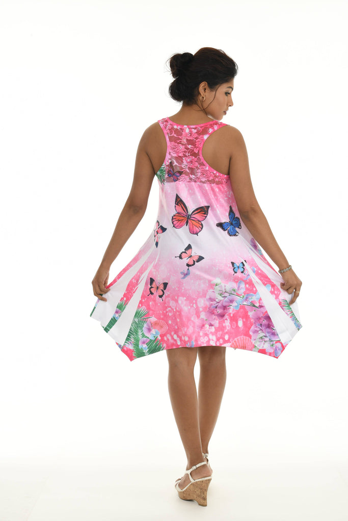 Sleeveless Colorful Butterflies & Bubble Print Short Dress - Shoreline Wear, Inc.