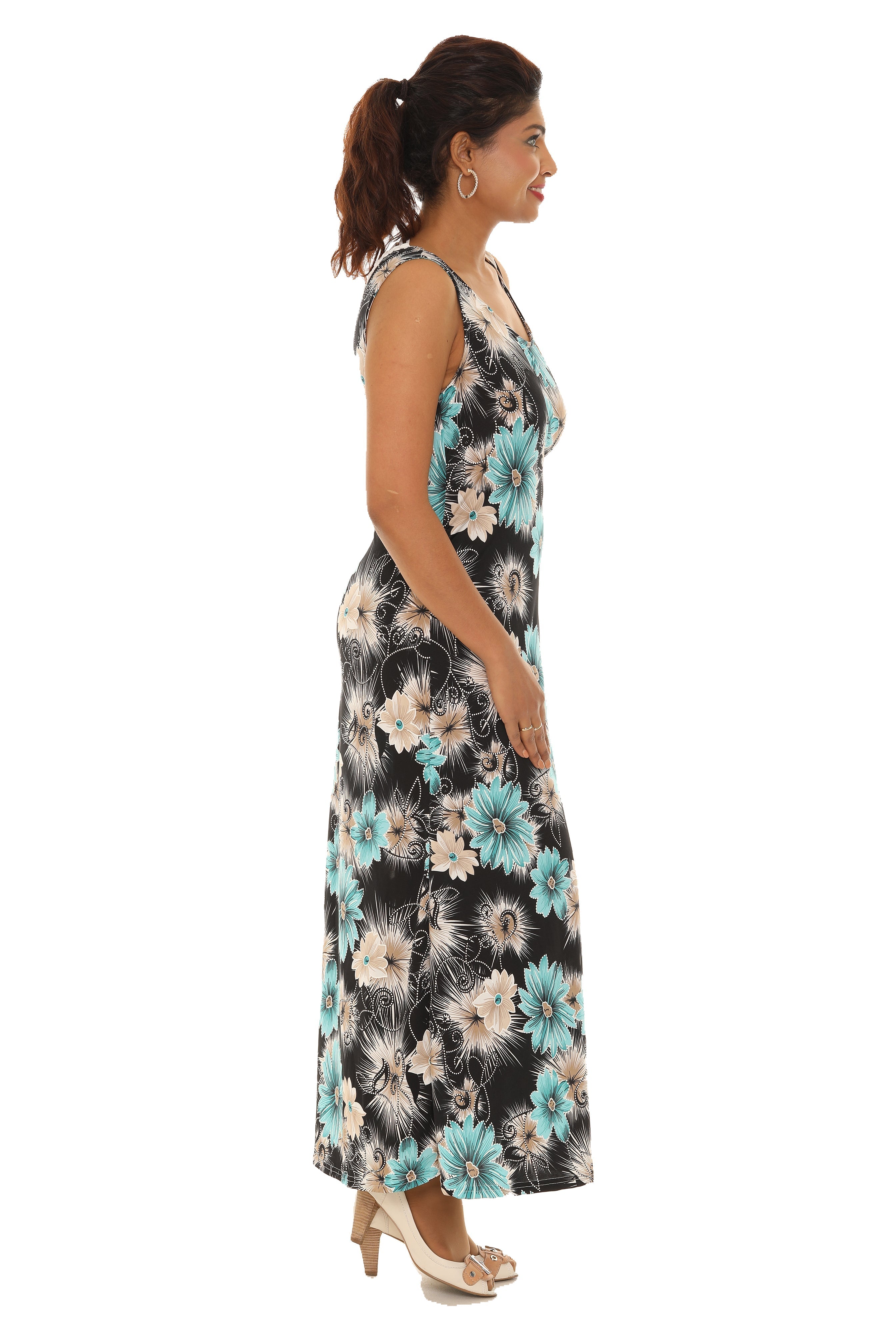 Floral Print Sleeveless Maxi Dress - Shoreline Wear, Inc.