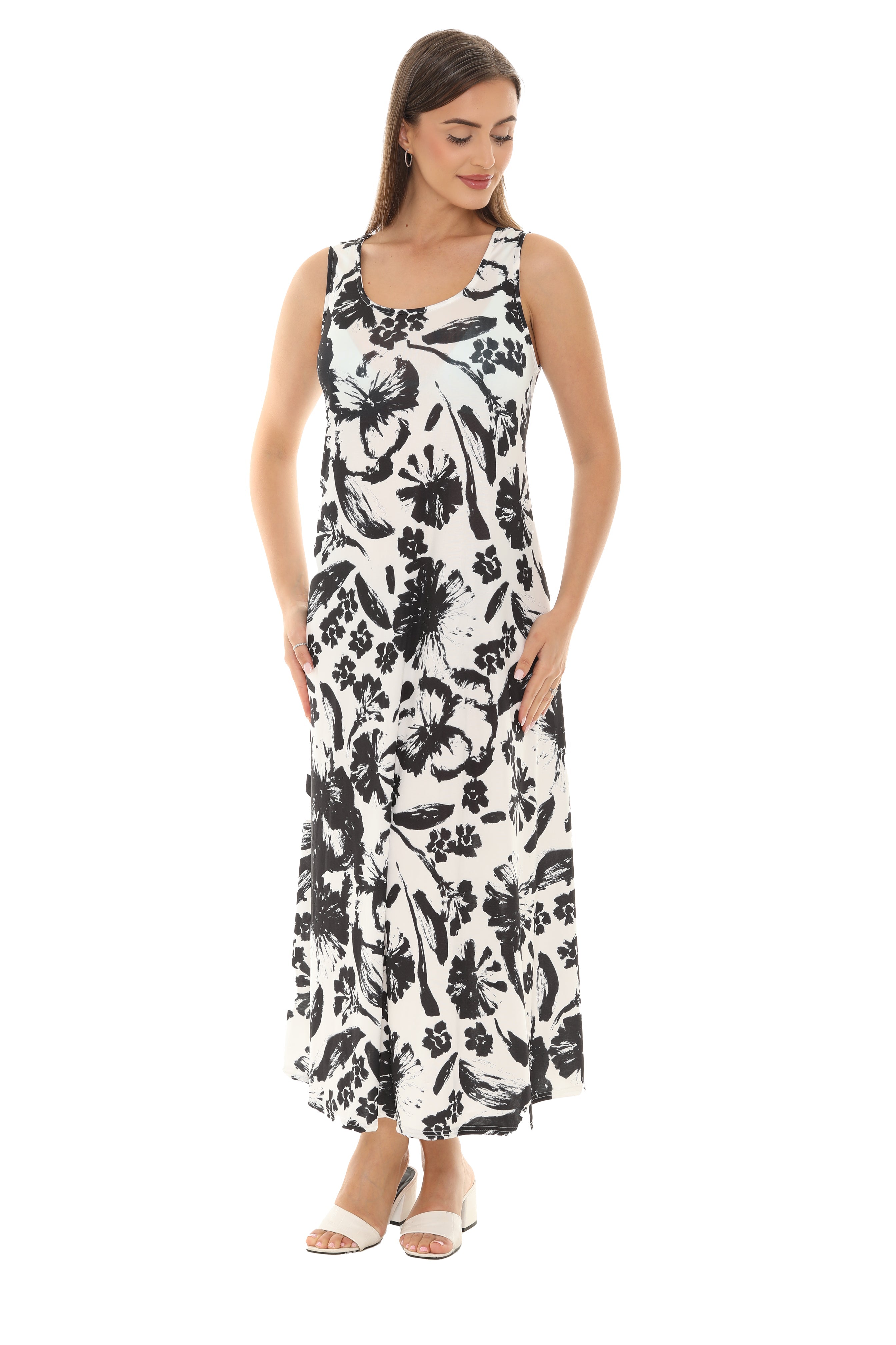 Abstract Floral Print Sleeveless Maxi Dress - Shoreline Wear, Inc.