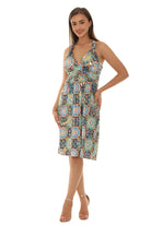 Floral Abstract Gold Foil Halter Dress - Shoreline Wear, Inc.
