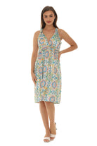 Floral Abstract Gold Foil Halter Dress - Shoreline Wear, Inc.