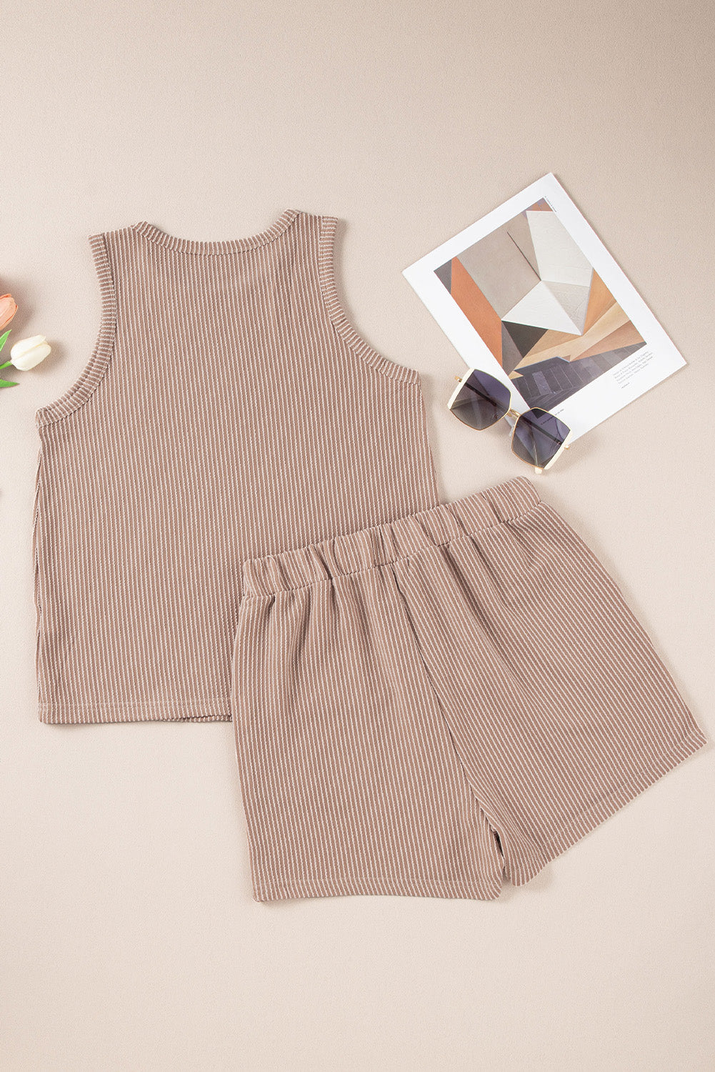 Textured Round Neck Tank and Shorts Set - Charming Charlie