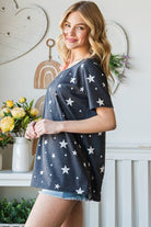 Heimish Full Size Star Print Asymmetrical Neck Short Sleeve Top - Charming Charlie