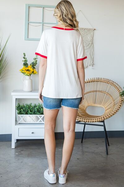 Heimish Full Size USA Contrast Trim Short Sleeve T-Shirt - Charming Charlie