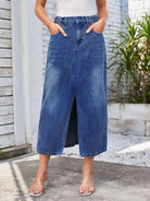 Slit Midi Denim Skirt with Pockets - Charming Charlie