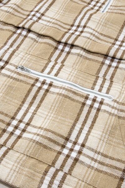 Drawstring Plaid Half Zip Raglan Sleeve Hoodie - Charming Charlie