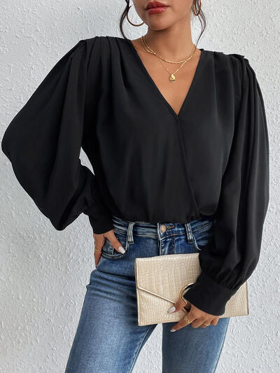 Surplice Ruched Long Sleeve Bodysuit - Charming Charlie