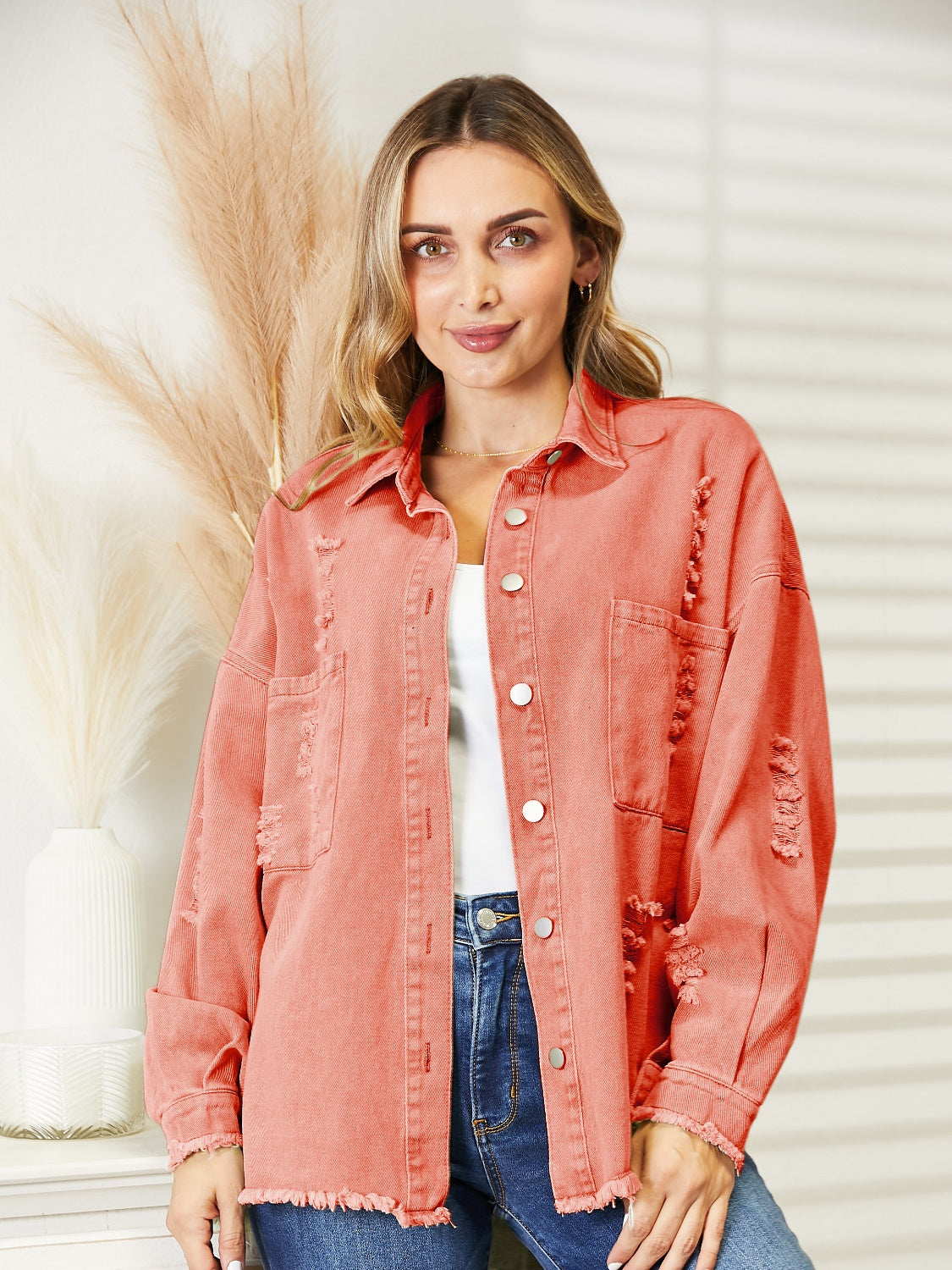 Distressed Raw Hem Denim Jacket - Charming Charlie