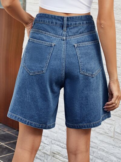 High Waist Denim Shorts with Pockets - Charming Charlie