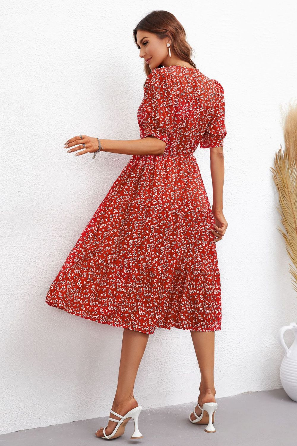 Floral tie waist shops dress