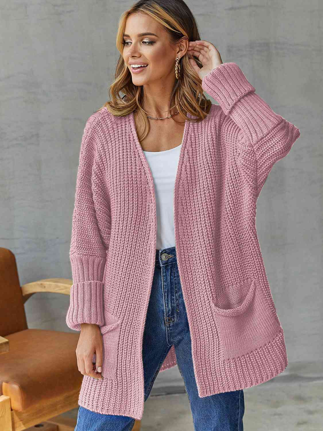 CAICJ98 Womens Sweaters Cardigan Women Cable Knit Cardigan Shawl Collar  Long Sleeve Button Up Sweaters with Pockets Cozy Warm Outwear Pink,M