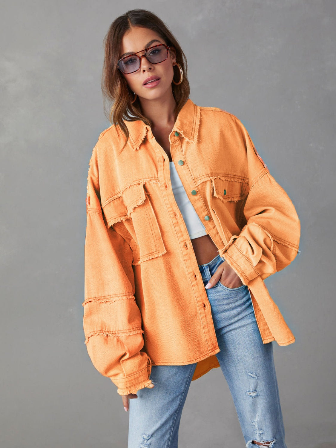 Dropped Shoulder Raw Hem Jacket - Charming Charlie