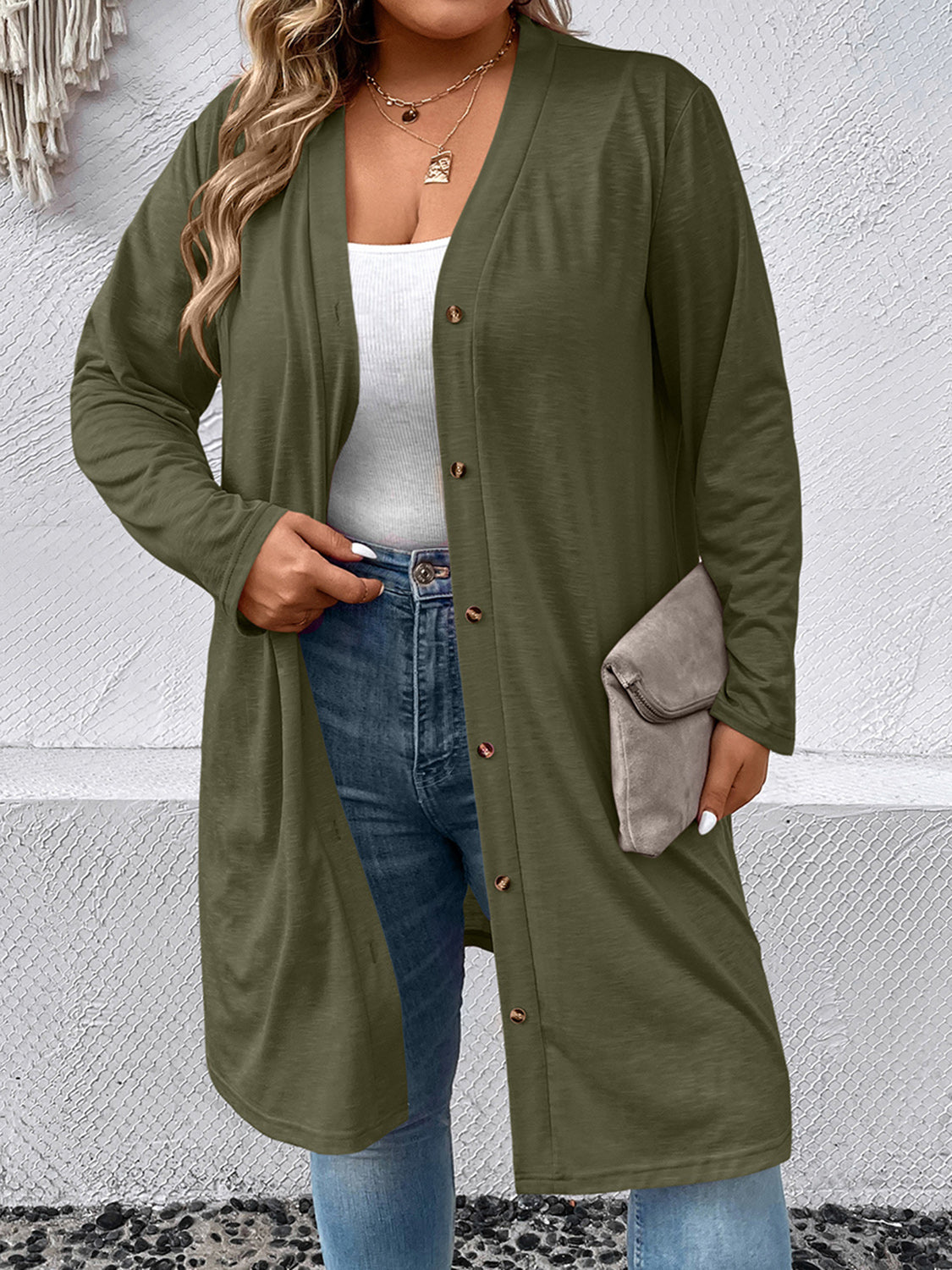 Plus size outlet khaki cardigan