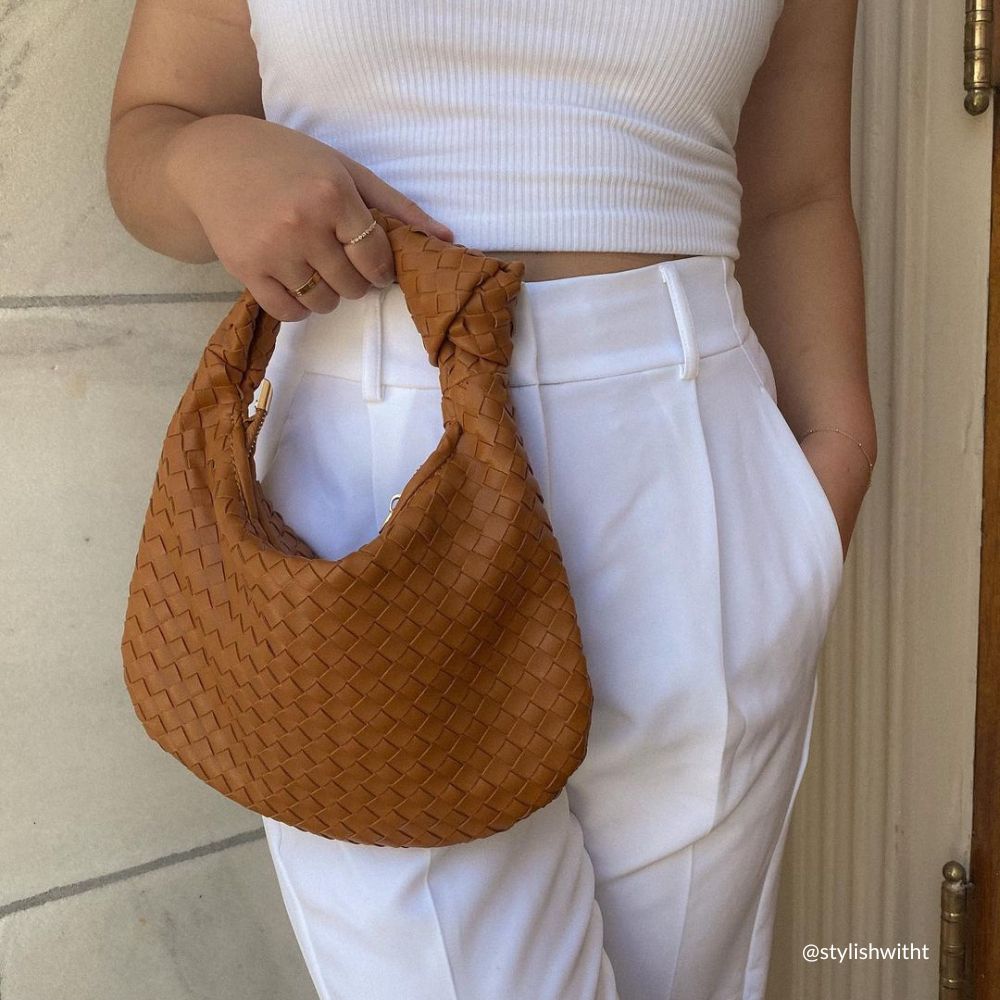 Melie Bianco Luxury Vegan Leather Drew Hobo Top Handle Bag in Tan