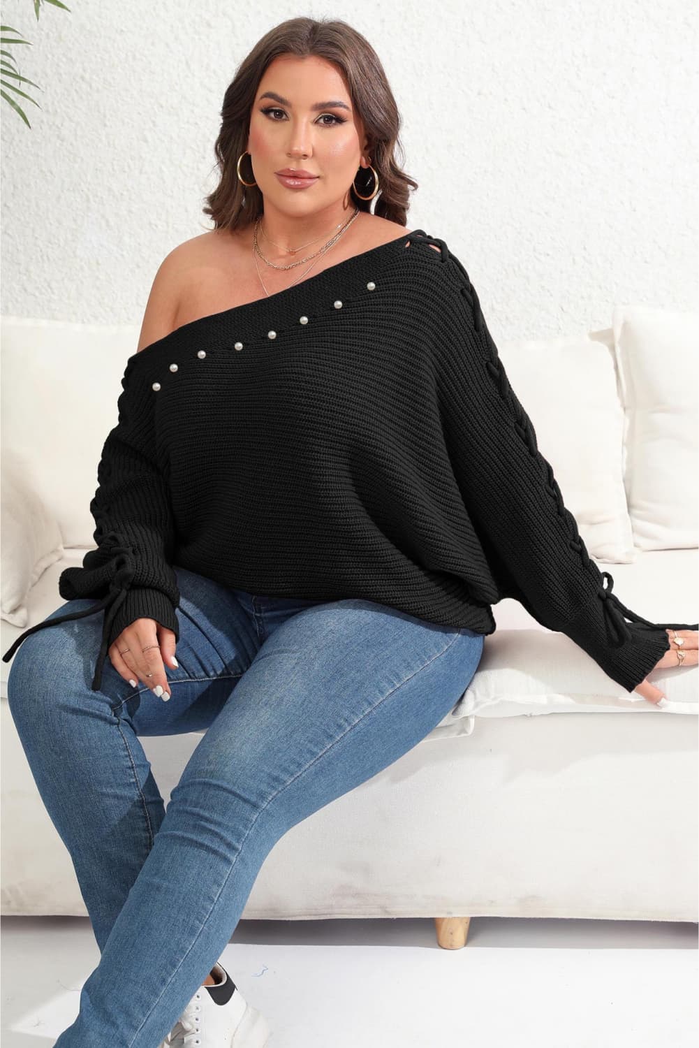 Plus size black discount off the shoulder sweater