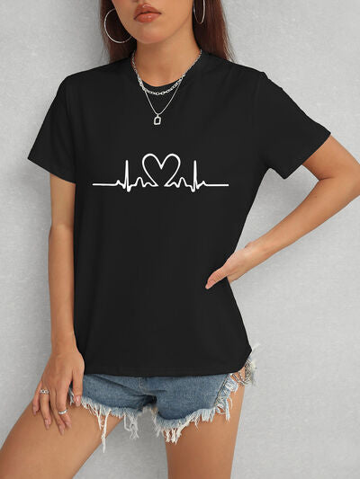 Heart Round Neck Short Sleeve T-Shirt - Charming Charlie