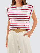 Striped Round Neck Cap Sleeve T-Shirt - Charming Charlie