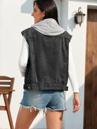 Pocketed Button Up Hooded Denim Jacket - Charming Charlie