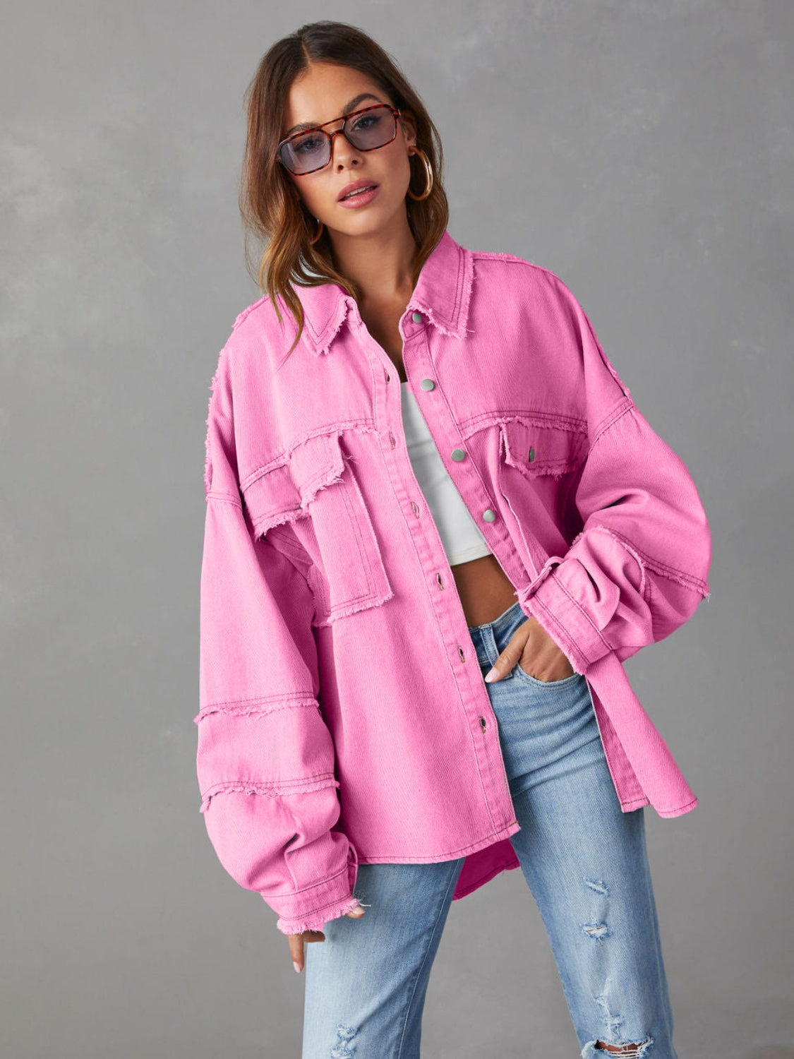 Dropped Shoulder Raw Hem Jacket - Charming Charlie