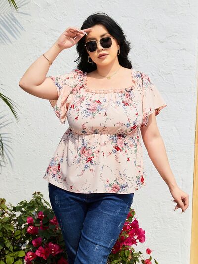 Plus Size Frill Printed Flutter Sleeve Blouse - Charming Charlie