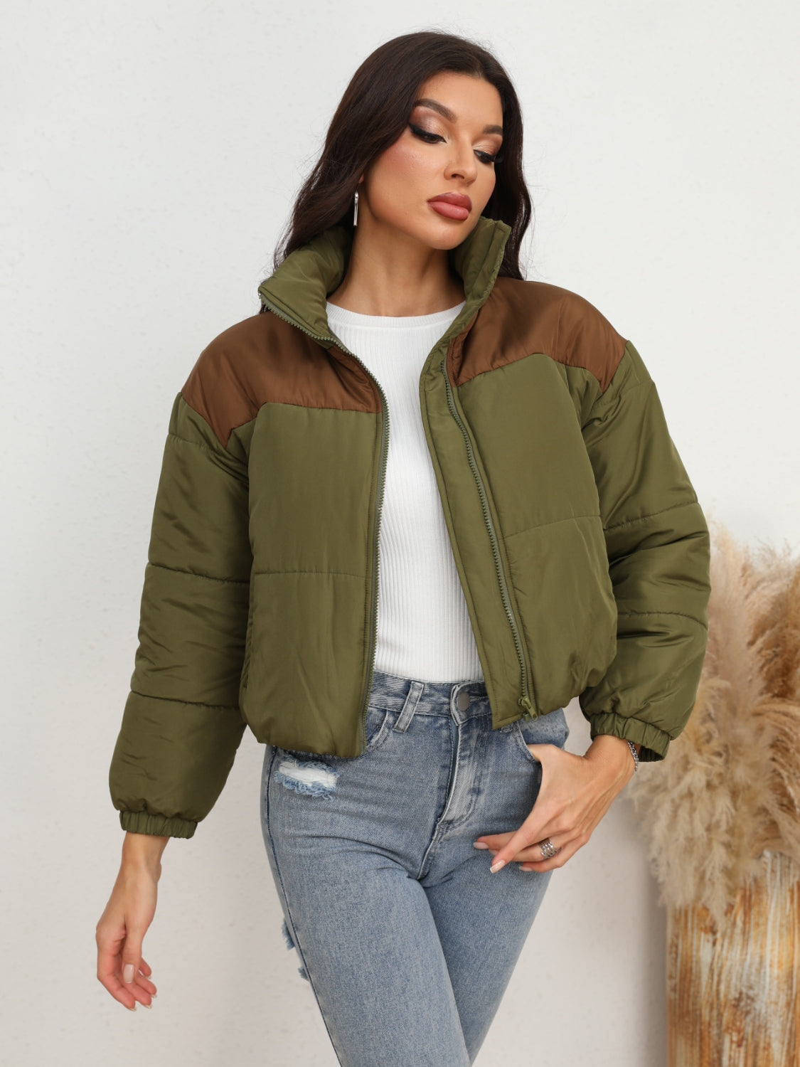 Two-Tone Zip-Up Puffer Jacket - Charming Charlie