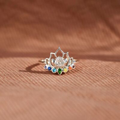 925 Sterling Silver Inlaid Zircon Lotus Shape Ring - Charming Charlie