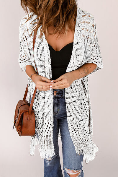 Openwork Open Front Cardigan with Fringes - Charming Charlie