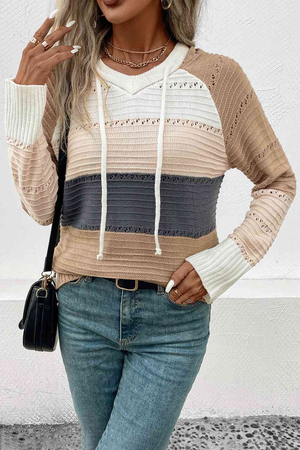 Color Block Drawstring Hooded Sweater - Charming Charlie