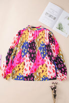 Printed Notched Long Sleeve Blouse - Charming Charlie