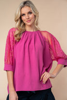 White Birch Round Neck Lace Half Sleeve Blouse - Charming Charlie