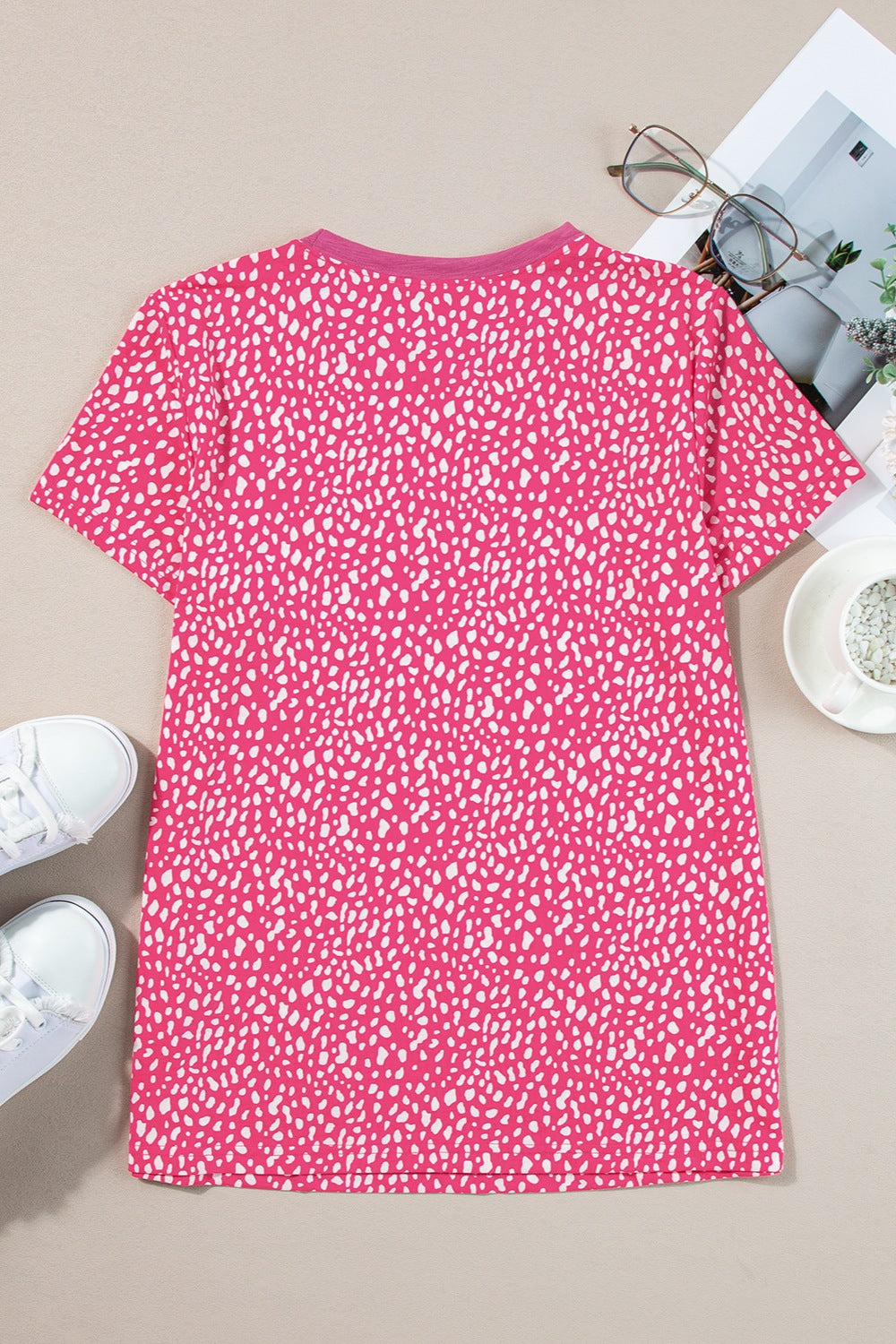 Animal Print Round Neck Short Sleeve T-Shirt - Charming Charlie