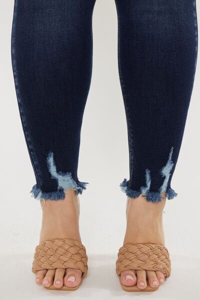 Kancan Full Size Cat's Whiskers Raw Hem High Waist Jeans - Charming Charlie