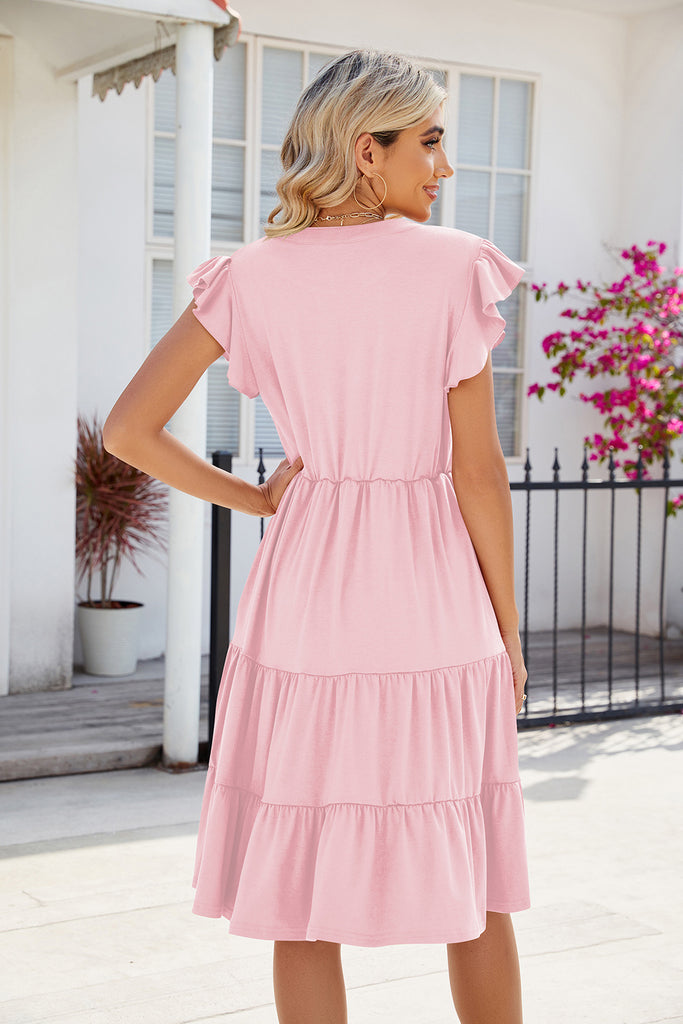 Ruched Notched Cap Sleeve Dress main image 1